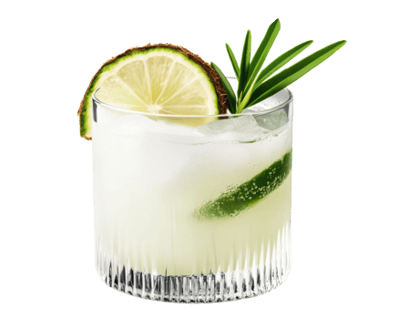 Summer cocktail with lime and rosemary garnish png