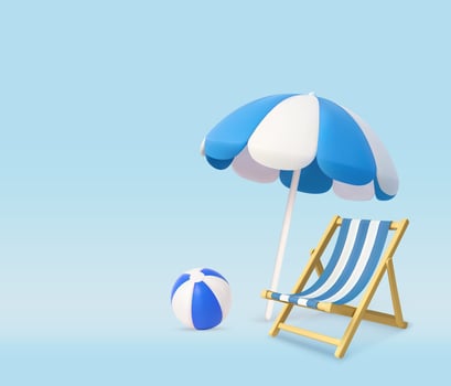 3D umbrella and chair and beach ball vector