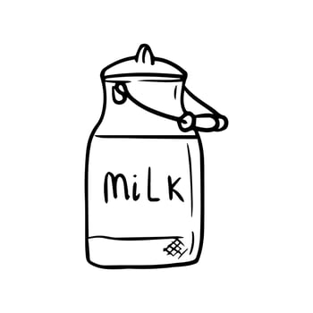drawing of a tin milk bottle in doodle style. Milk canister, an organic natural product. An emblem for a farm store, a grocery store. vector