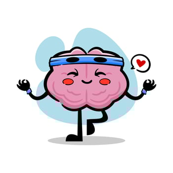 Cute Brain Mascot Doing Yoga Poses. Adorable Brain Doing Meditation and Yoga Exercises vector