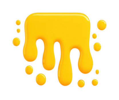Bright yellow dripping paint with round splashes png