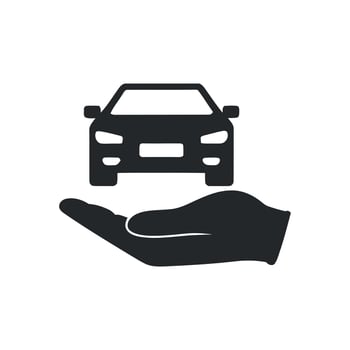 Car in Hand Icon Representing Vehicle Sale Purchase Insurance or Dealership vector