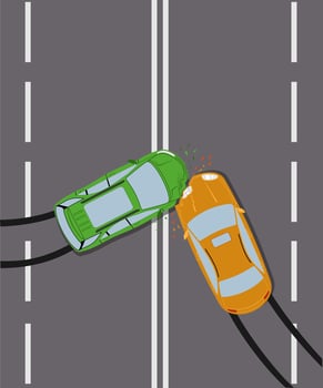 two car accident top view of vehicle collision. Road accident. Damaged transport. City drive disaster vector