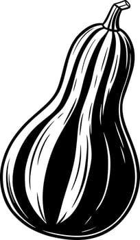 A Black and White Illustration silhouette of a Butternut Squash Gourd Vegetable vector