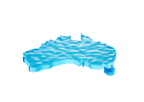 Ocean Blue Ice Water Australia Map Global Warming Water Storage Concept 3D Illustration png
