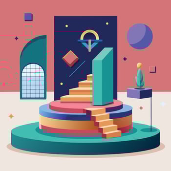 an illustration of a staircase with a building in the background vector