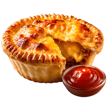 A pie with a slice missing and a sauce png