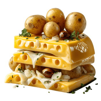 Delicious Swiss Cheese Stack with Roasted Potatoes and Herbs png