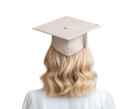Graduation cap worn by a young woman celebrating achievement png
