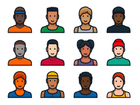 Diverse group of people with casual outfits for social media use png