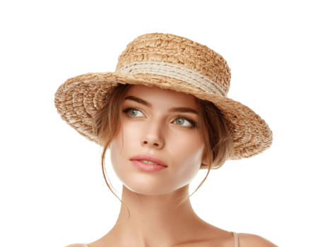 Natural beauty with a straw hat for summer fashion png