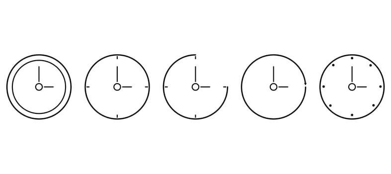 A Series of Clock Face Illustrations Showing Design Progression vector