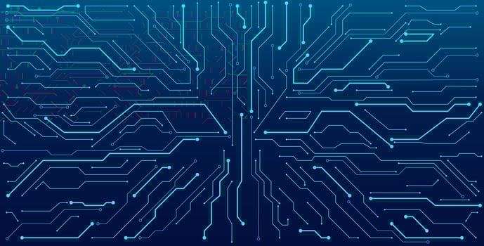 Abstract digital circuit board on an electric blue technological background vector
