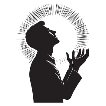 Man silhouette with light rays illustration for spiritual concept and design elements art work vector