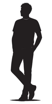 Silhouette of a man standing casually with hands in pockets for creative design projects and illustrations vector