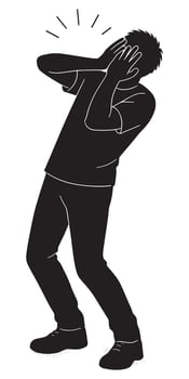 Stressed man covering his face illustration for mental health awareness and anxiety related design needs silhouette vector