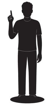 Black silhouette of man pointing upward for attention or idea generation graphic design element stock vector