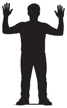 Silhouette of man with hands up in air design element for graphic design and creative projects use vector
