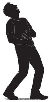 Silhouette of man laughing hysterically with hands on stomach expressing extreme joy and amusement vector
