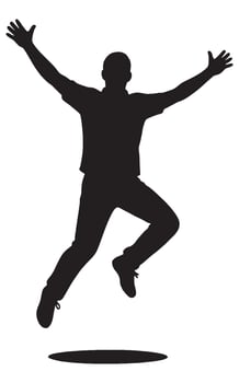 Silhouette of jumping man with arms raised in celebration or excitement, success and achievement concept vector