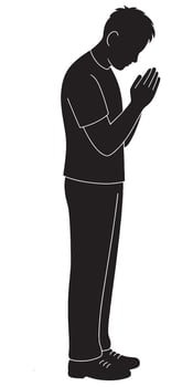 Silhouette of man praying illustration for faith spirituality and religion concept design element art vector