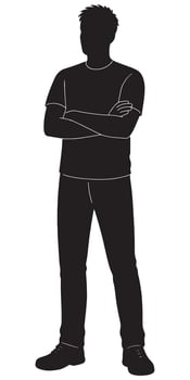 Standing man silhouette with arms crossed for graphic design and creative projects use in any design work vector