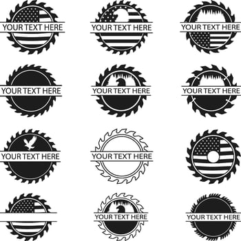 Saw blade bundle, saw monogram Silhouette, woodshop logo, Wood Saw Blade Monogram Illustration vector