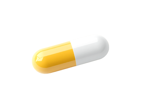 Realistic 3D Render of a Yellow and White Capsule Pill png