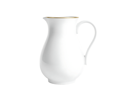 Elegant White Ceramic Pitcher with Gold Rim png