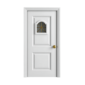 White Wooden Door with Glass Panel and Gold Hardware png