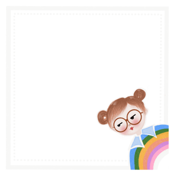 Cute girl frame with rainbow corner decoration png
