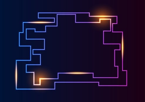 Abstract blue purple neon tech frame abstract background vector
