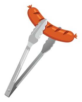 Grilling Sausages with Tongs at a Summer BBQ Barbecue Event Perfect for Celebrations vector