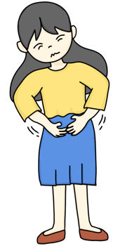 A hand-drawn cartoon of a woman experiencing stomach pain png