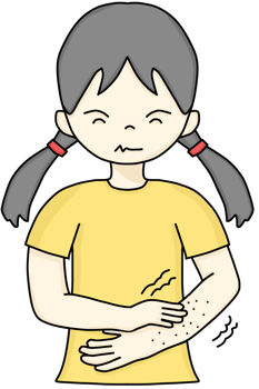 A hand-drawn cartoon of a girl scratching her arm due to a rash png