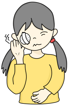 A hand-drawn cartoon of a woman experiencing eye pain png