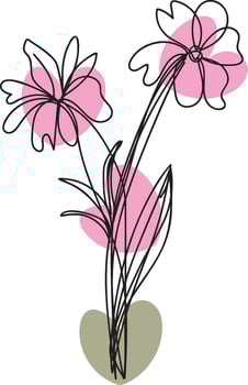 Elegant Floral Line Art Design featuring intricate details and various colorful elements in a classic style vector