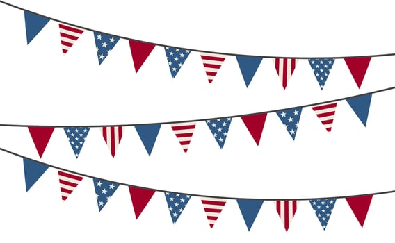Bunting garland. Party flags with stripes and stars in USA flag colors isolated on background. illustration vector