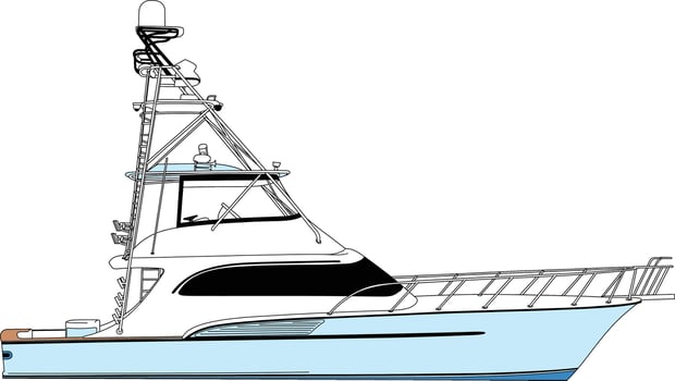 two engine fishing boat line art vector