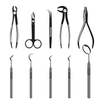 Dental Tools Set Dentist Instrument Silhouettes vector