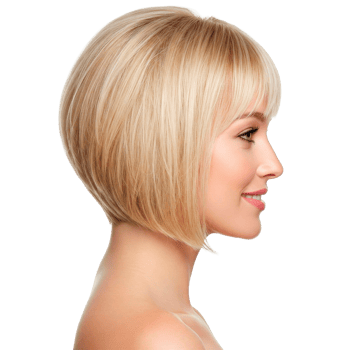 Beautiful blonde caucasian woman with perfect skin and healthy bob haircut cut out. profile view png