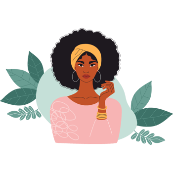 Pretty African American Woman with Curly Hairstyle with leaves png