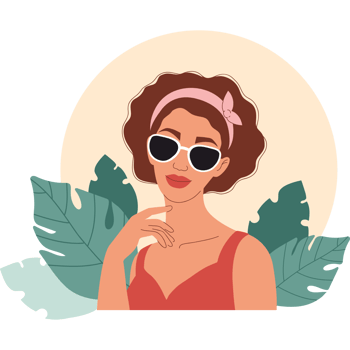Woman in Sunglasses. Female Portrait with tropical leaves png