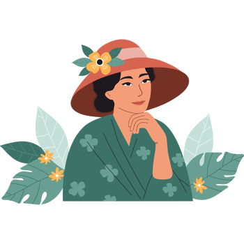 Elegant Pretty Asian Woman with almond-shaped eyes in Kimono with leaves png