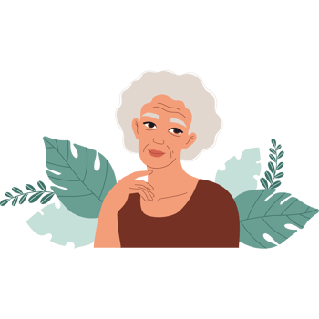 Elegant Gray-haired mature old Woman by leaves png