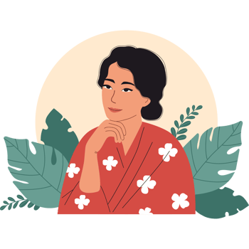 Elegant Pretty Asian Woman with almond-shaped eyes with leaves png