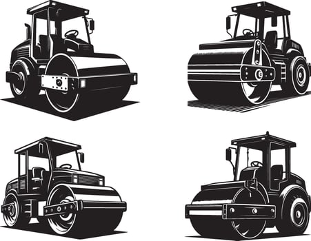 Road Roller Silhouette Heavy Construction Equipment Icon for Industrial Design new 2025 unique trendy vector