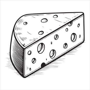 Hand-drawn graphic design of a cheese slice, organic milk butter, fresh food, and menu vector