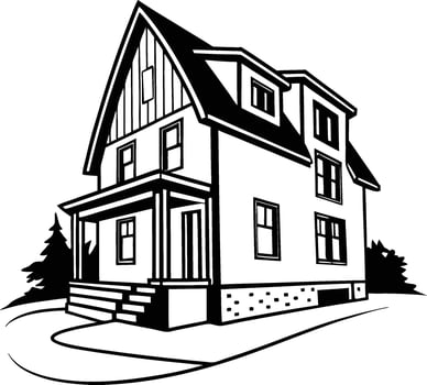 white house with a porch and a roof in vector