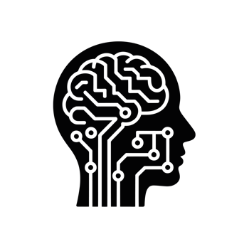 A silhouette of a human head is filled with circuit-like patterns that mimic the structure of a brain cutouts png